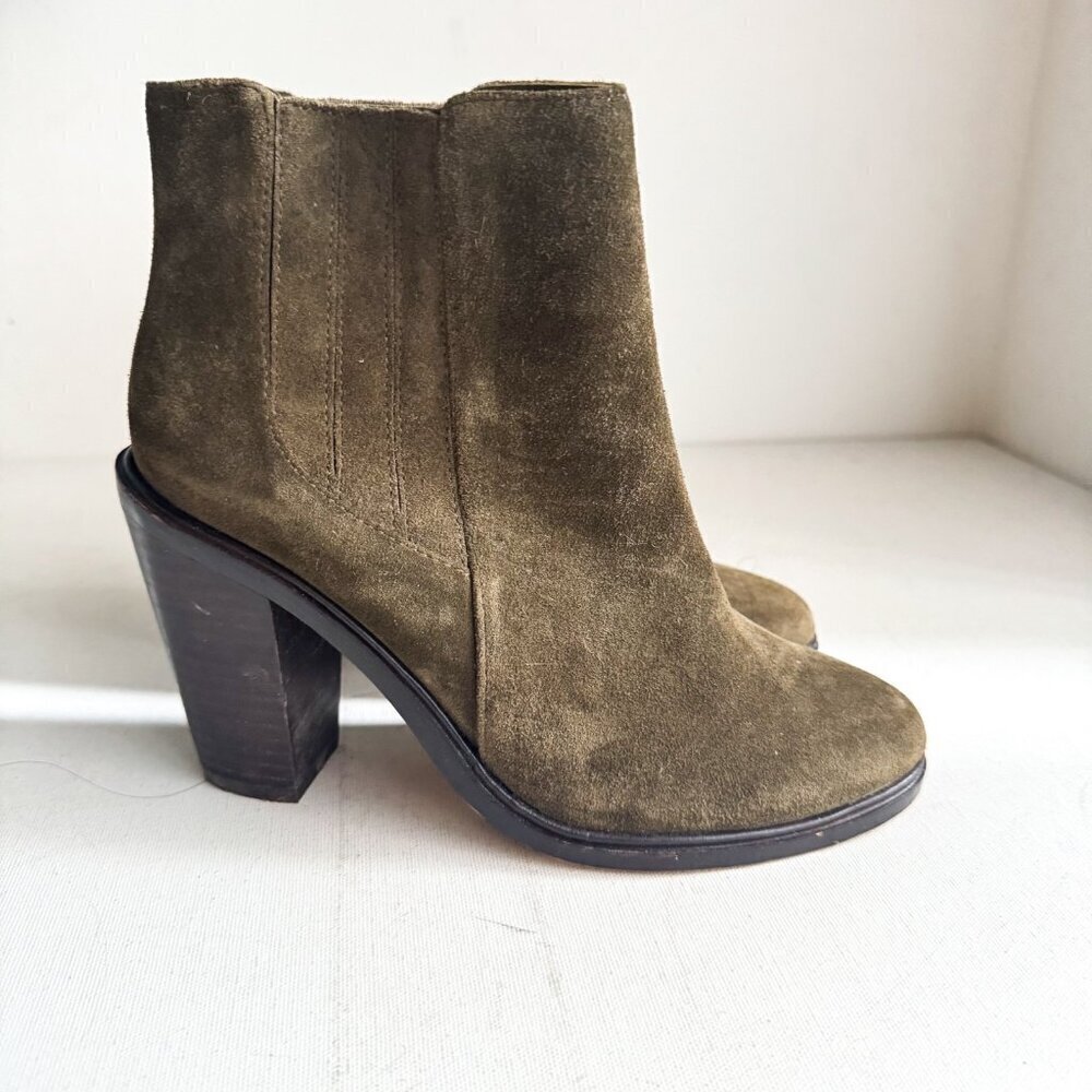 Joie Cloee Olive Green Suede Short Pointy Toe Booties 37